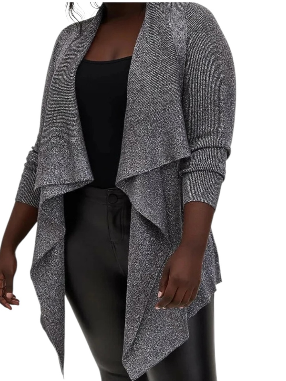 Torrid Slub Drape Front Cardigan Soft Knit Long Sleeve Grey 2X